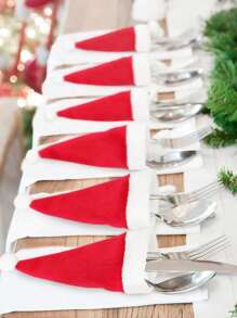 10 piezas Decoraciones Navideñas, Gorros Navideños, Gorros de Tela No Tejida, Set de Cubiertos con Gorro Navideño, Decoración de Botella de Vino Navideña, Navidad