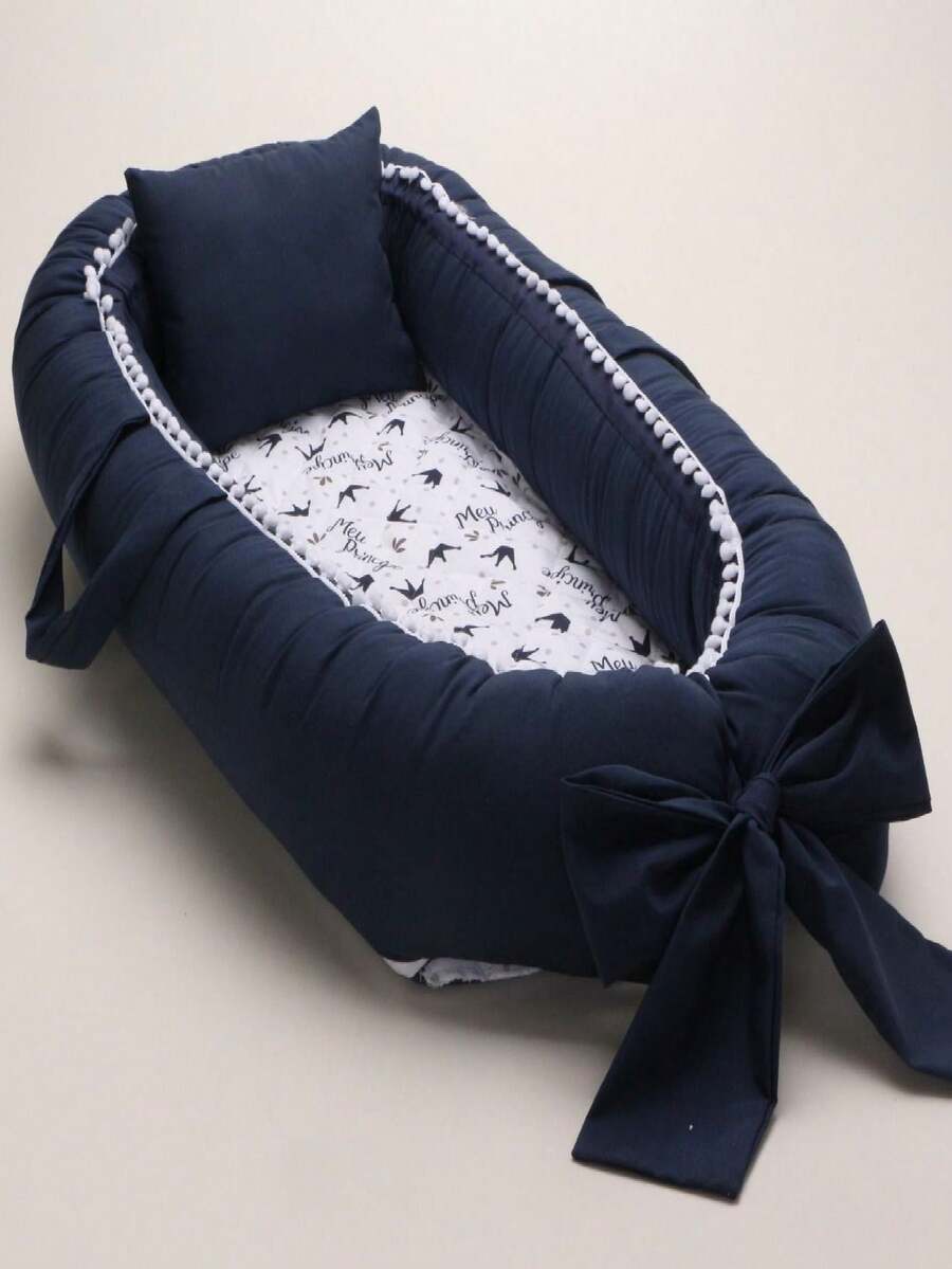 Tổ giảm chấn cũi có thể điều chỉnh với dây đeo, khóa kéo và gối cho bé - Màu xanh hải quân - Xem 1