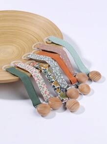 1pc Baby Fashion Printed Plaid Polka Dot Stripe Silicone Pacifier Chain & Wooden Pacifier Clip, Suitable For Daily Use - Multicolor - View 3