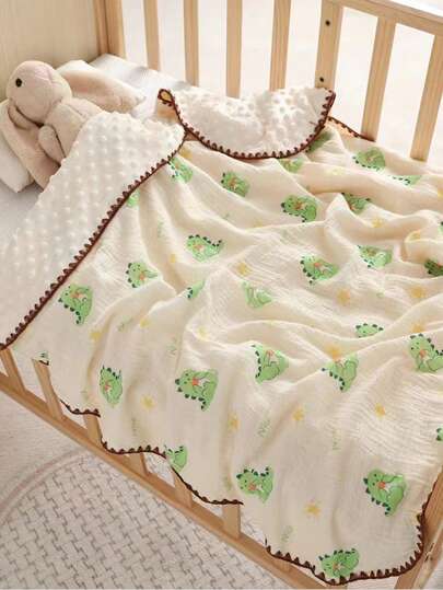 1pc Green Dinosaur Pattern Soft Fleece Blanket, Suitable For Infant, Toddler, Child And Adults, Multi-Season Uses Including Nursery, Office, Car