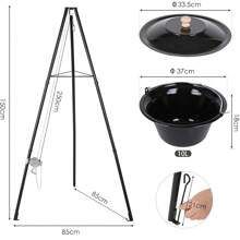 Kocioł do gulaszu 10L ze statywem, rama statywu z regulacją wysokości łańcucha, teleskopowy statyw z kolcami do mocowania w podłożu