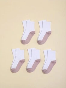 5双装纯棉儿童/学生袜，撞色棉质运动袜，吸湿排汗，适合学校运动比赛，多功能学生袜 - 粉色 - 查看 3