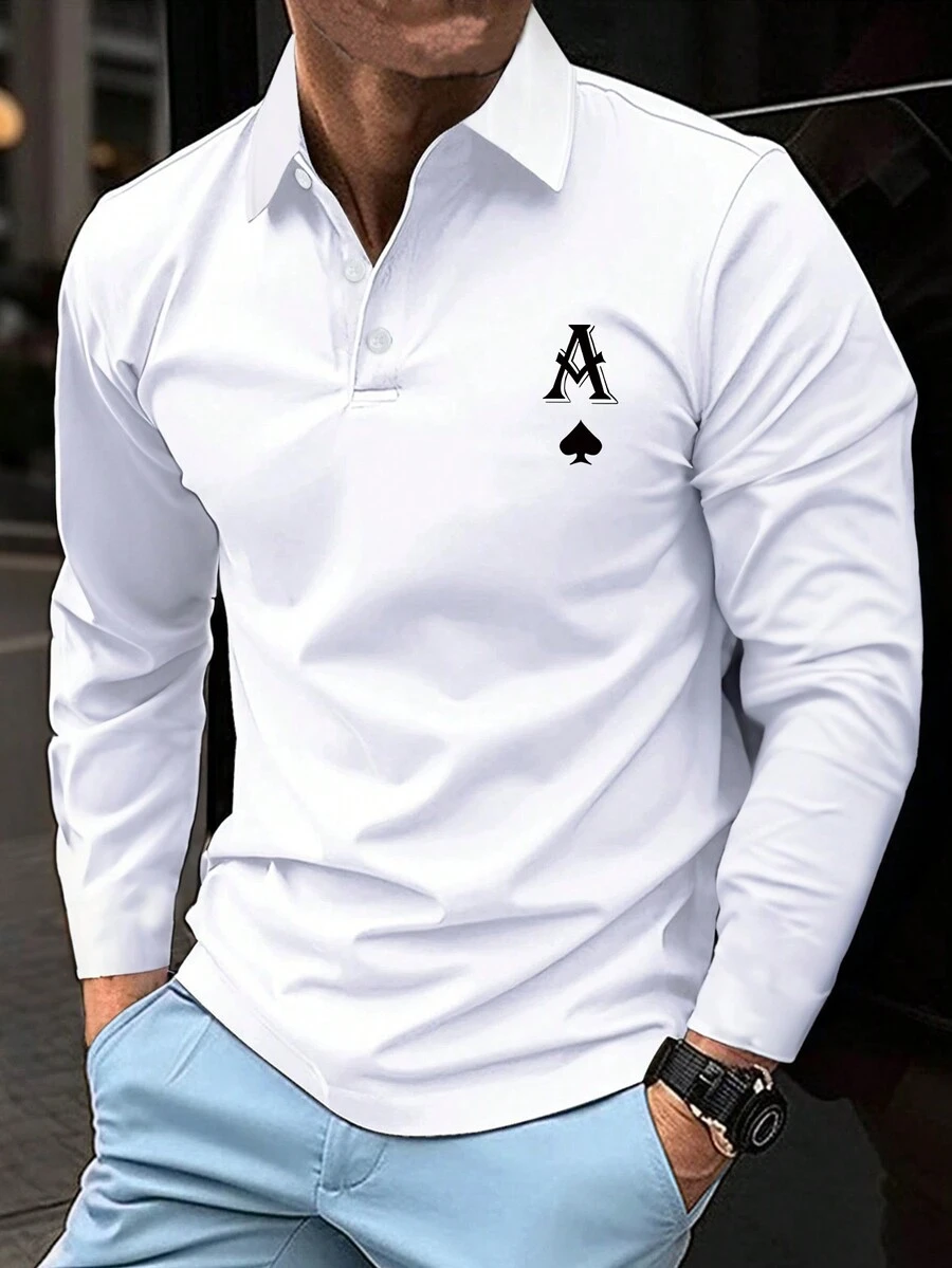 Camisa polo de manga larga para hombre, otoño - Blanco - Ver 1