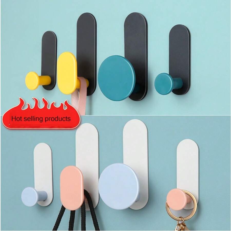 Bộ 4 móc treo tường, tải trọng tối đa 18LB Móc dính để treo áo choàng, khăn tắm, mũ, quần áo, móc thép không gỉ không cần khoan cho phòng tắm, phòng ngủ, nhà bếp - Nhiều màu - Xem 1