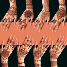 210X150MM 1 Sheets India Mehndi Design Brown Red Maroon Tattoo Stickers, Temporary Tattoos For Women, Waterproof Body Art Stickers, Hand Painted Henna Design, Long Lasting Fake Tattoos For Fingers And Back Of The Hand - 1pc Oblong Shape