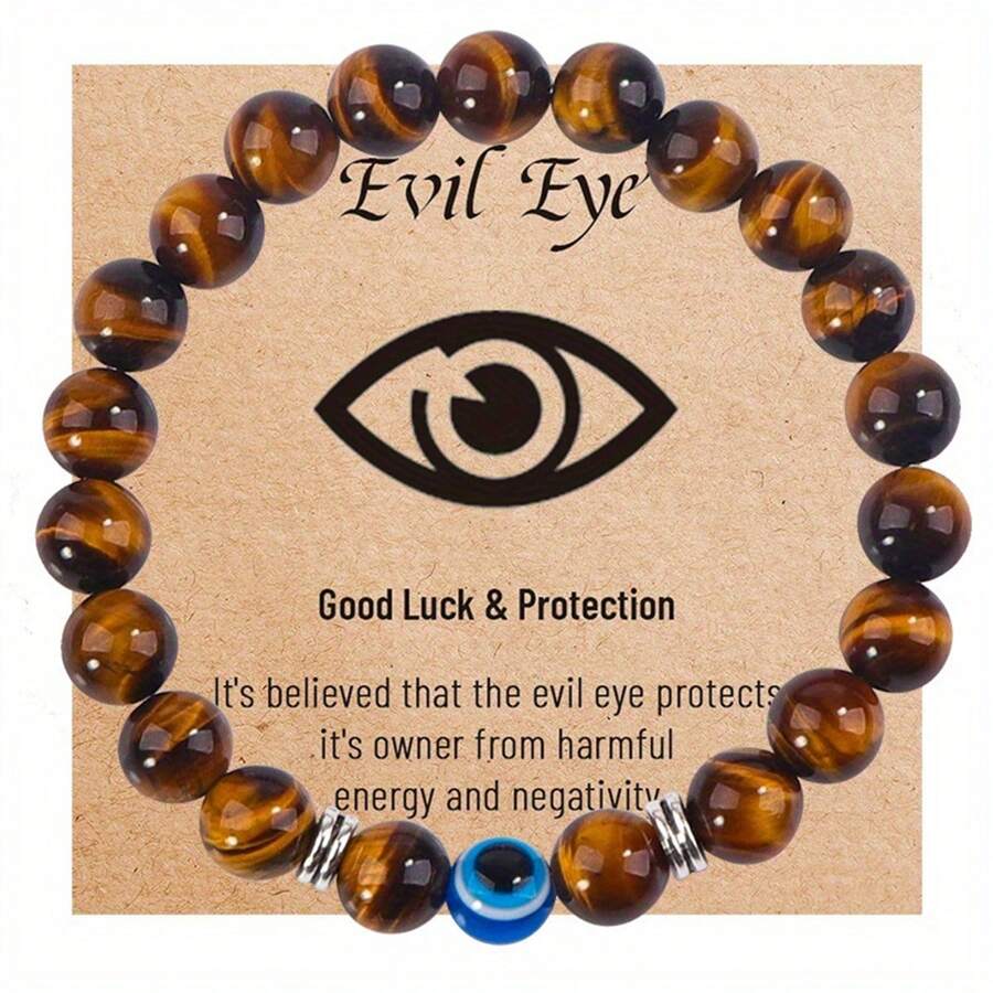Fashion Stone Evil Eye Decor Beaded Bracelet For Men For Birthday Gift
