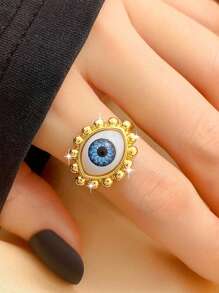 1pc Unique Evil Eye Design Adjustable Open Ring For Daily Wear, Women