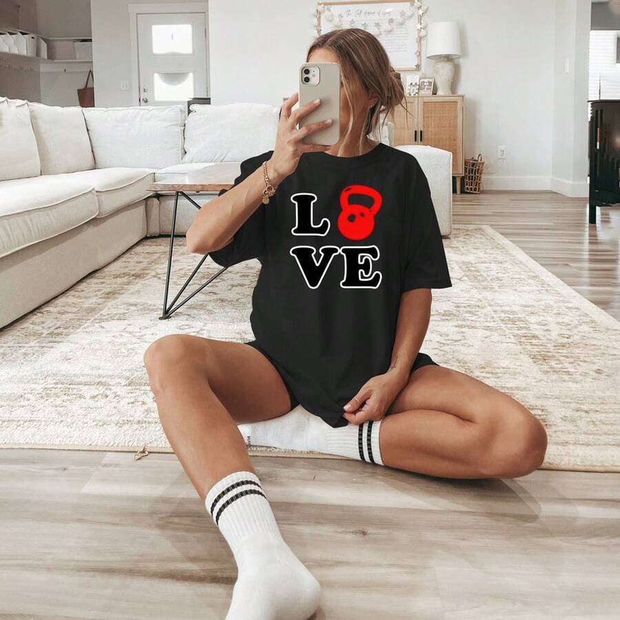 T-Shirt Street Style Sweatshirt Skater Street Fashion Gringa Love Gym Tshirt - 黑色 - 查看 1