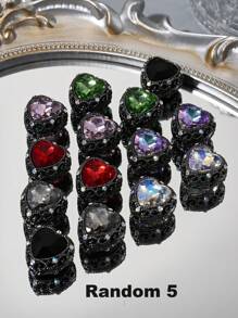 1/5pcs Multicolor Metal Rhinestone Gem Heart Shaped Hollow DIY Beads, Suitable For Family, Couple, Friend Handmade Jewelry, Pendant, Necklace, Earrings, Keychain, Phone Charm, Decorative Gift Valentines
