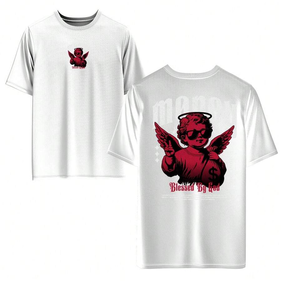 Unisex T-Shirt 100% NEW Cotton Front And Back Print Streetwear Round Neck. - 白色 - 查看 1