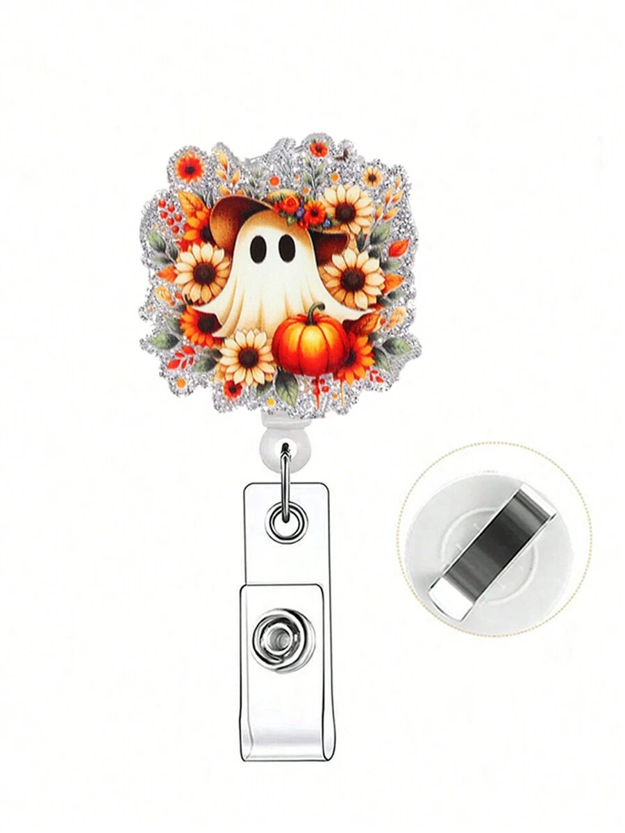 1 件万圣节魔鬼南瓜灯图案可扩展徽章卷轴夹、身份证夹带、公交卡带、护士礼物，适合同事送给朋友 - 均碼 - 查看 1