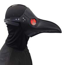 1pc Dark Red PU Leather Plague Doctor Bird Beak Raven Mask, Adjustable Masquerade Halloween Costume Accessory - Multicolor - View 2