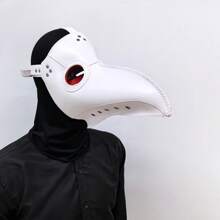 1pc Dark Red PU Leather Plague Doctor Bird Beak Raven Mask, Adjustable Masquerade Halloween Costume Accessory - Multicolor - View 5