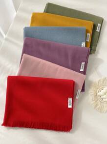1pc Faux Cashmere Solid Color Short Tassel Scarf For Women, Fashionable Shawl Wrap Warm Neck Scarf, Suitable For Fall/Winter Accessories Women