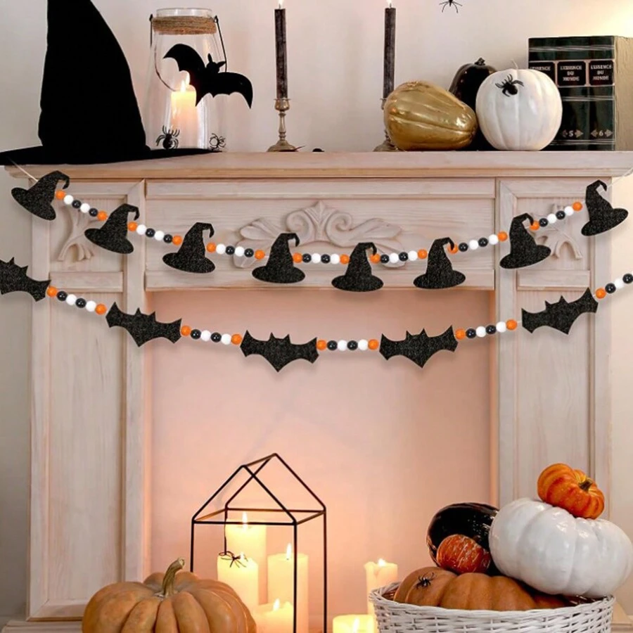 1 件南瓜万圣节花环，毛毡南瓜花环木珠花环万圣节感恩节家居装饰，秋季南瓜装饰卧室鬼屋壁炉墙壁室内室外，南瓜横幅，秋季花环，万圣节花环，万圣节室内装饰，无纺布材料，家居装饰，房间装饰，墙壁装饰 - 彩色 - 查看 1