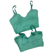 Women's Cropped Top With Thin Straps In Cotton With Padded Cup - VerdeAgua - Xem 1