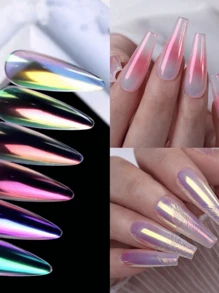 1G/片美甲粉 美甲饰品 超亮镜面面粉白色极亮美甲粉 高透明度镜面冰透魔镜粉 美甲装饰 - 玫紅色 - 查看 4