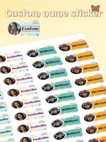 60pcs Custom Personalized Kids Fun Selfie Photo DIY Face Name ID Cartoon Nursery Vinyl Backpack Cute Themed Stickers Gift School Supply Students Lunchbox Label Classroom Stationery Tags Label Nam Waterproof, Seal, No-Iron, Reusable, Adhesive Exquisite, Cute, Adorable, Colorful Custom, Personalized, Unique Ideal Gifts For Him Her, Family, Friends, Son, Daughter, School Students, Kids For Anniversaries, For Children's Day, For Birthdays School, Home