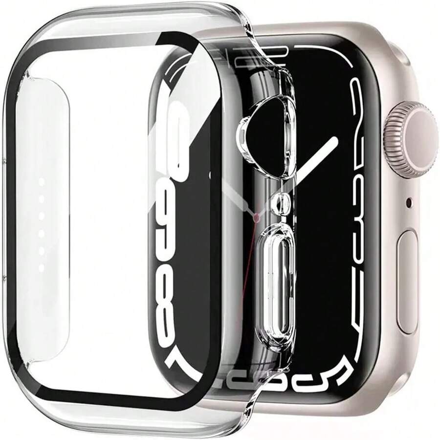 2 个装 40 毫米 41 毫米 44 毫米 45 毫米透明表壳适用于 Apple Watch Series 8 7 6 5 4 SE 钢化玻璃屏幕保护壳,全覆盖硬质防震 Apple Watch 保护套 - 無色 - 查看 1
