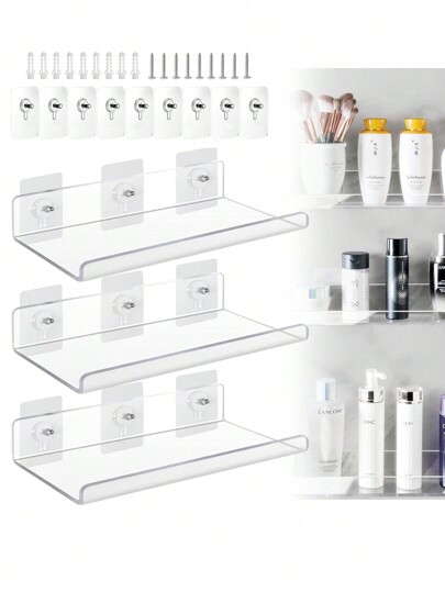 Estantes flotantes, sin necesidad de perforar, estantes de imagen de acrílico de 30 cm montados en la pared, estantes de libros montados en la pared, estantes adhesivos, estantes de pared para baño, estantes de panel de pared para cocina y baño