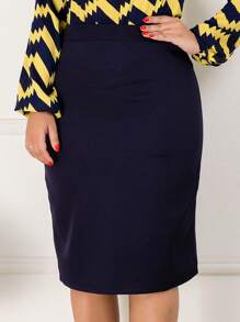 WOMEN'S TAILORED SKIRT SECRETARY FIT PENCIL STRAIGHT PLAIN EVANGELICAL FASHION SOCIAL CASUAL - 藏蓝色 - 查看 1