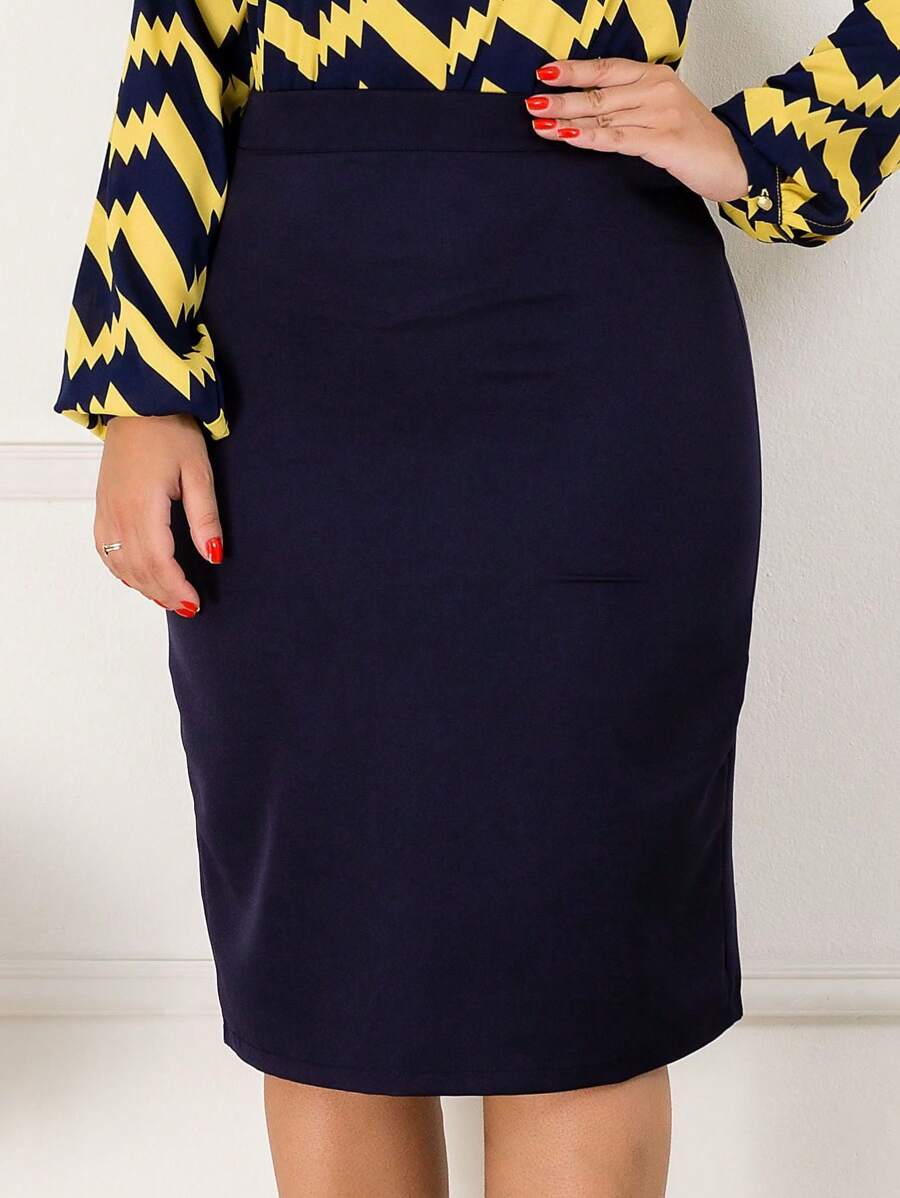 WOMEN'S TAILORED SKIRT SECRETARY FIT PENCIL STRAIGHT PLAIN EVANGELICAL FASHION SOCIAL CASUAL - 藏蓝色 - 查看 1