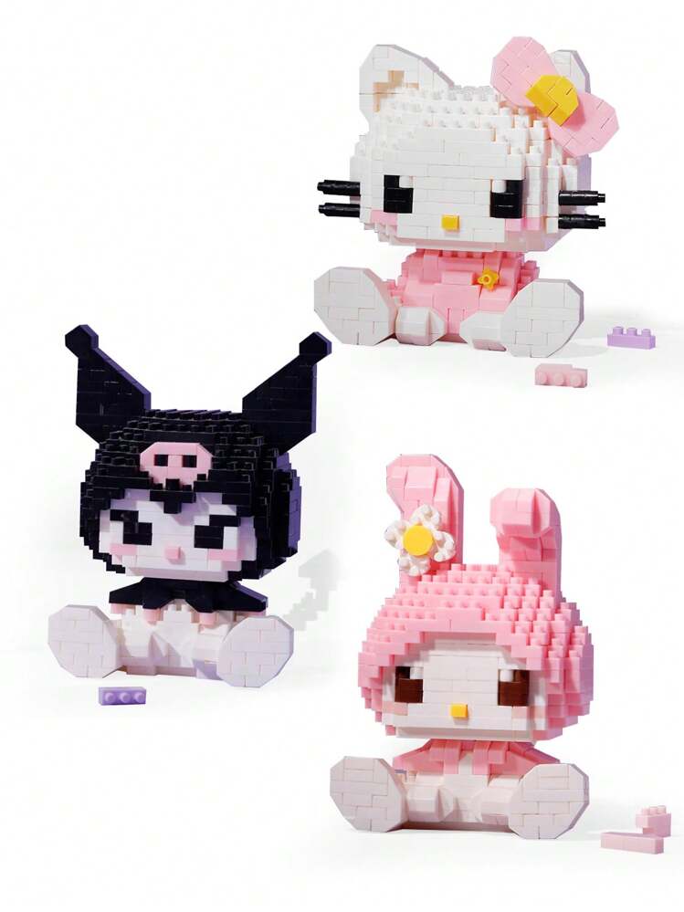 Sanrio Ensemble de blocs d'assemblage mignons Hello chat, Kuromi, My Melody. Jouet de construction de personnages de dessin animé charmants de chats. Cadeau d'anniversaire ou de Pâques idéal pour les jeunes enfants, fabriqué en matériau PP durable.