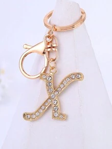 1 st., vergulde en met strass versierde eerste letter sleutelhanger, schattige strass sleutelhanger, geschikt voor dagelijks gebruik, geschikt voor zowel mannen als vrouwen, ringtas, sleutelhanger, rugzakhanger, cadeaus voor vrouwen en meisjes, portemonnee en handtas accessoires, eerste letter A-Z