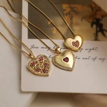 1pc Fashion Luxury Colorful Cubic Zirconia Heart Pendant Necklace, Elegant Jewelry Gift For Girlfriend, Party - Multicolor - View 1