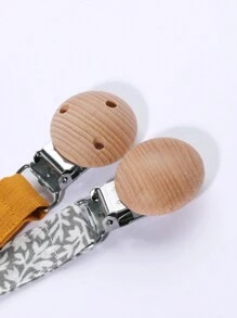 1pc Baby Fashion Printed Plaid Polka Dot Stripe Silicone Pacifier Chain & Wooden Pacifier Clip, Suitable For Daily Use - Multicolor - View 11