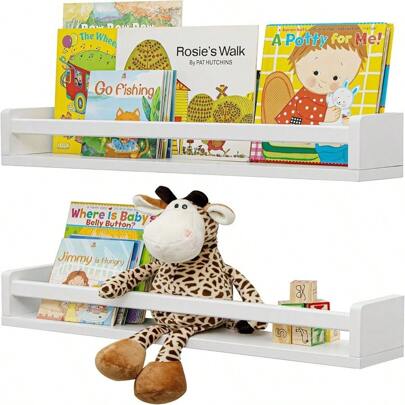 1pc Estantes de livros de berçário Estantes flutuantes, decoração de berçário Prateleiras de parede de madeira maciça para livros, brinquedos e decoração Organizador de armazenamento para decoração de banheiro