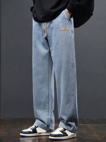 Blugi bărbătești cu talie elastică și croială relaxată, spălați, drepți