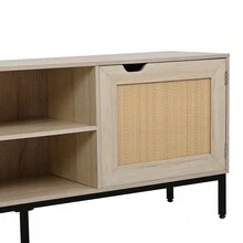 Mueble para TV de ratán Idealhouse para TV de 65+ pulgadas, consola de TV rústica con 2 puertas de ratán, centro de entretenimiento moderno para sala de estar o dormitorio - 1 - Ver 5