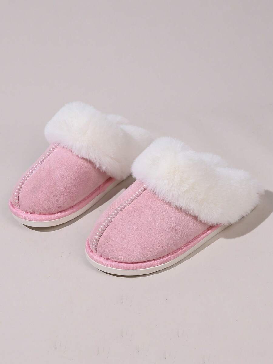 Dép vải nhung, Dép lông cừu ấm áp cho nữ mùa đông mới trong nhà chống trượt cho cặp đôi, mùa thu đông - Hồng - Xem 1