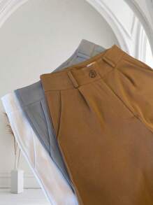 High Waist And Shape! Elegant Wide-Leg Tailored Bermuda Shorts, Perfect Fit For Work And Versatility - 棕色 - 查看 2