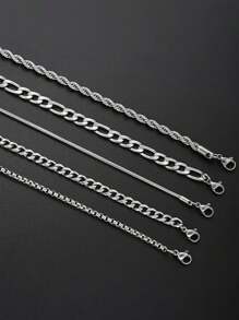 5pcs/Set Stainless Steel Titanium Steel Box Chain, Round, Snake, Basketball, Water Necklace Suit, Suitable For Men's Daily Wear - Silver - View 2