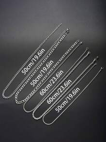 5pcs/Set Stainless Steel Titanium Steel Box Chain, Round, Snake, Basketball, Water Necklace Suit, Suitable For Men's Daily Wear - Silver - View 5