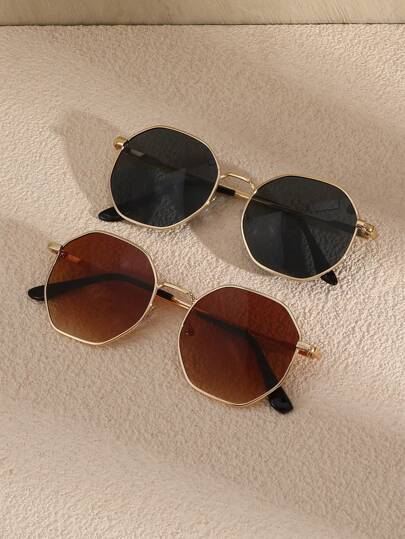 2pcs Women Copper Geometric Frame Vintage Elegant Korean Style Fashion Glasses Combination For Bar Club Outdoor Travel Accessories Halloween For Summer Beach Vacation,Outdoor,Travel