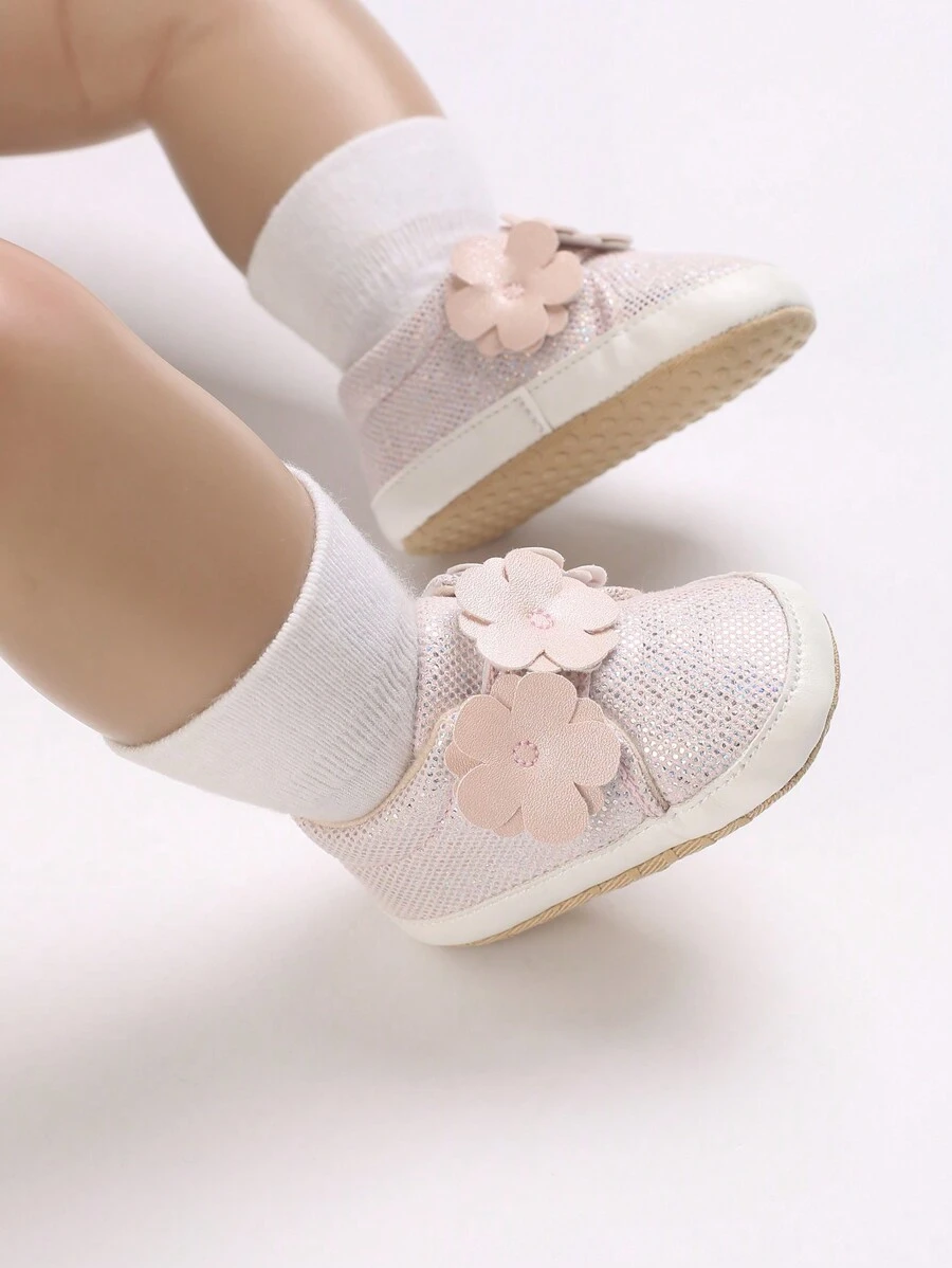 Zapatos para bautizo de recién nacido, zapatos de pram suaves rosa para bebé - Rosa - Ver 1