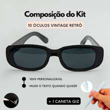 Kit 10 MADU Vintage Retro Sunglasses With UV Protection, For Party, Clubbing, Wedding + Chalk Pen - 黑與白 - 查看 5