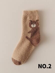 1/3 pares de calcetines de equipo forrados térmicos con estampado de oso de peluche de colores aleatorios para mujer