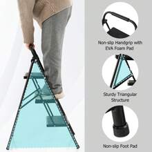 3 Step Ladder, Folding Step Ladder W/ Wide Anti-Slip Pedals & Handgrip, Portable Step Stool For Household & Office, 265kg Capacity, Black - Black - View 3