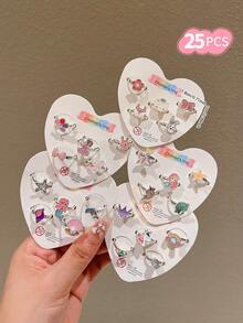 25pcs/Pack Girls' Colorful Cartoon Adjustable Rings - Multicolor - View 3