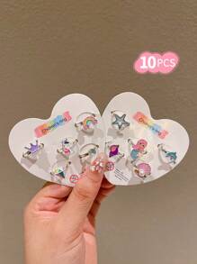 25pcs/Pack Girls' Colorful Cartoon Adjustable Rings - Multicolor - View 11
