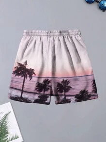 Shorts de playa degradados con estampado de árboles de coco para hombre de Infinity Swimmode