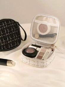 时尚迷你化妆包，轻巧多功能旅行化妆包，带拉链，美妆工具收纳包，便携式洗漱包，格子图案拉链长方形手拿包，便携式旅行洗漱包，情人节礼物，伴娘礼物，生日礼物，朋友和老师礼物，节日礼物，母亲节礼物，化妆旅行洗漱收纳包 - 彩色 - 查看 5
