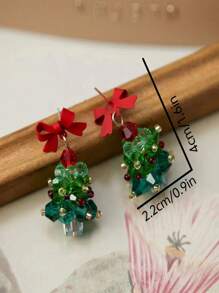1 对时尚圣诞树、星星、蝴蝶结、铃铛几何圣诞老人耳环，适合任何场合的女性，圣诞礼物情人节 - 聖誕樹蝴蝶結耳墜 - 查看 5