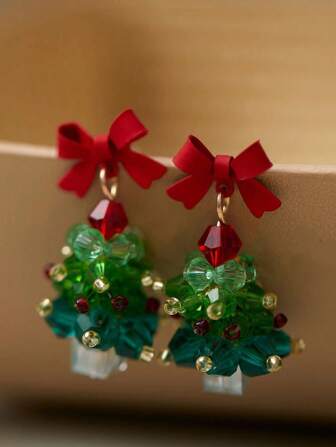 1 Pair Fashion Christmas Tree, Star, Bow Knot, Bell Geometric Santa Claus Earrings, Suitable For Women For Any Occasion, Christmas Gift Valentines
