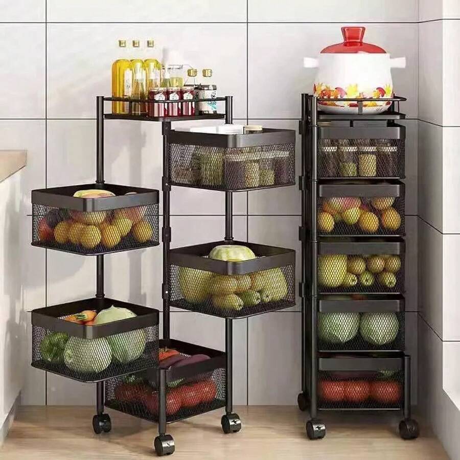 OYAJIA 6 Tier Kitchen Rotating Storage Trolley Cart Utility Vegetable Mobile Shelf Rack - Black - View 1