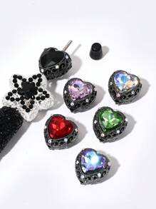 1/5pcs Multicolor Metal Rhinestone Gem Heart Shaped Hollow DIY Beads, Suitable For Family, Couple, Friend Handmade Jewelry, Pendant, Necklace, Earrings, Keychain, Phone Charm, Decorative Gift Valentines